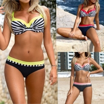 Sexy Push-up Contrast Color Striped Bikini Set