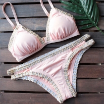 Sexy Contrast Color Braided Spliced Bikini Set