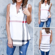 Fashion Sleeveless V-neck Striped Printed Top