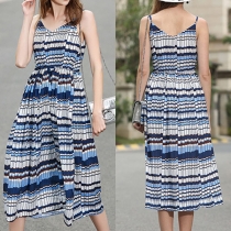 Fashion V-neck Elastic Waist Printed Cami Dress