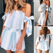 Sexig off-shoulder Crop Top + Shorts med hög midja Randig set i två delar