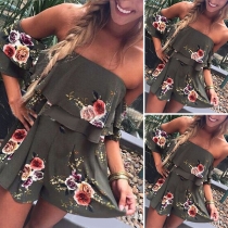 Sexy Off-shoulder Ruffle High Waist Printed Romper