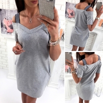 Sexy Off-shoulder Short Sleeve V-neck Slim Fit Dress