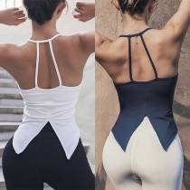 Sexy Backless Slit Hem Solid Color Halter Top