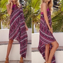 Sexy One-shoulder Irregular Hem Printed Dress