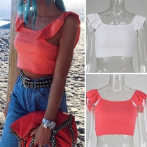 Sexy Sleeveless Square Collar Solid Color Crop Top