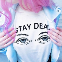 Fashion Eyes Letters Printed Short Sleeve Round Neck Casual T-shirt
