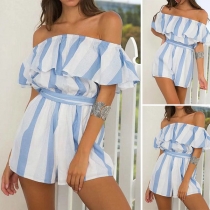 Sexy Strapless Ruffle High Waist Striped Romper