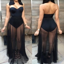 Sexy Strapless High Waist See-through Gauze Spliced Party Dress