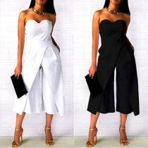 Sexy Strapless High Waist Solid Color Jumpsuit