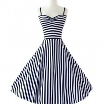 Sexy Backless High Waist Sling Striped Dress