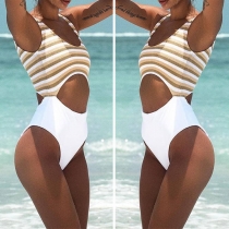 Sexy Hollow Out Striped Spliced One-piece Swimsuit