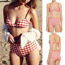 Sexy High Waist Plaid Bikini Set