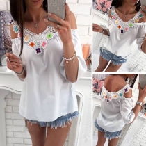 Sexy Off-shoulder Half Sleeve Lace Spliced Top