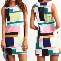 Fashion Contrast Color Sleeveless Round Neck Tank Dress