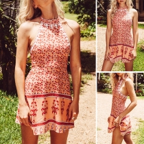 Sexy Backless High Waist Printed Halter Dress