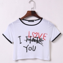 Fashion Letters Printed Short Sleeve Round Neck Crop Top