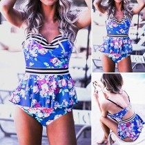 Sexy Backless V-neck Printed One-piece Swimsuit