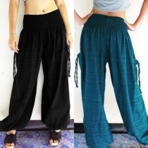 Fashion Solid Color Elastic Waist Casual Wide-leg Pants