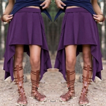 Fashion Solid Color High Waist Irregular Hem Skirt