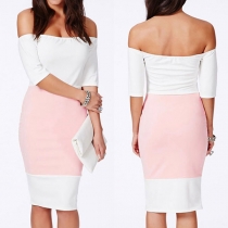 Sexy Off-shoulder High Waist Contrast Color Slim Fit Party Dress