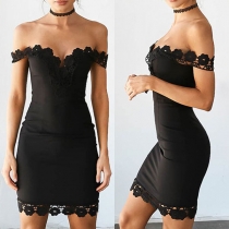 Sexy Strapless V-neck Lace Spliced Slim Fit Party Dress