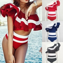 Sexig volangtopp med en ärm + byxor med hög midja Bikiniset