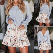 Sweet Style High Waist Pleated Hem Printed Skirt
