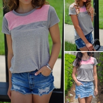 Fashion Contrast Color Short Sleeve Round Neck T-shirt