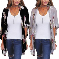 Fashion Half Sleeve Printed Chiffon Cardigan