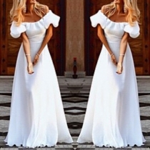 Sexy Off-shoulder Boat Neck Solid Color Evening Dress