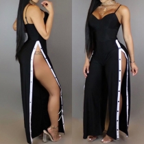 Sexy Backless V-neck High Waist Slit Hem Sling Jumpsuit