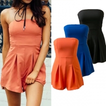 Sexy Strapless High Waist Solid Color Romper