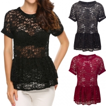 Fashion Short Sleeve Round Neck Lace T-shirt