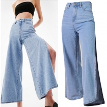 Mode hög midja jeans med sidoslits och vida ben