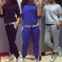 Fashion Half Sleeve Round Neck Sweatshirt + Pants Sports Suit