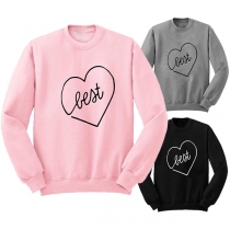 Fashion Heart Letters Printed Long Sleeve Round Neck Sweatshirt