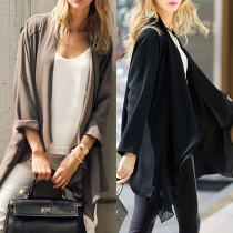Fashion Solid Color Long Sleeve Irregular Hem Chiffon Cardigan 
