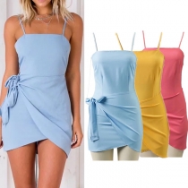 Sexy Backless Irregular Hem Lace-up Bowknot Sling Dress