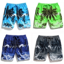Trendiga strandshorts för herrar med palmmotiv och resårmidja