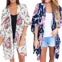 Fashion 3/4 Dolman Sleeve Printed Sunscreen Cardigan