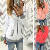 Fashion Contrast Color Long Sleeve Hooded Sweatshirt Coat
