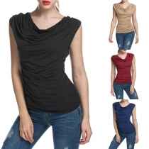 Mode Enfärgad Ärmlös Halsringad T-shirt i Slim Fit