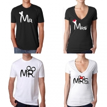 Fashion Letters Printed Short Sleeve Couple T-shirt