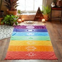 Fashion Tassel Trim Multifunction Rectangle Shaped  Rainbow Beach Towel
