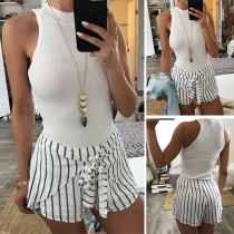 Fashion Lace-up Bowknot Striped Shorts