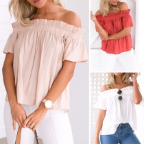 Sexy Off-shoulder Boat Neck Short Sleeve Solid Color Top