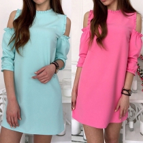 Sexy Off-shoulder Short Sleeve Round Neck Solid Color Dress