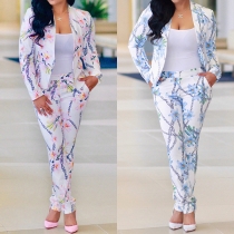 OL Style Long Sleeve Blazer + Pants Printed Suit Set