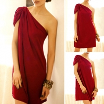 Sexy One-shoulder Slim Fit Solid Color Dress